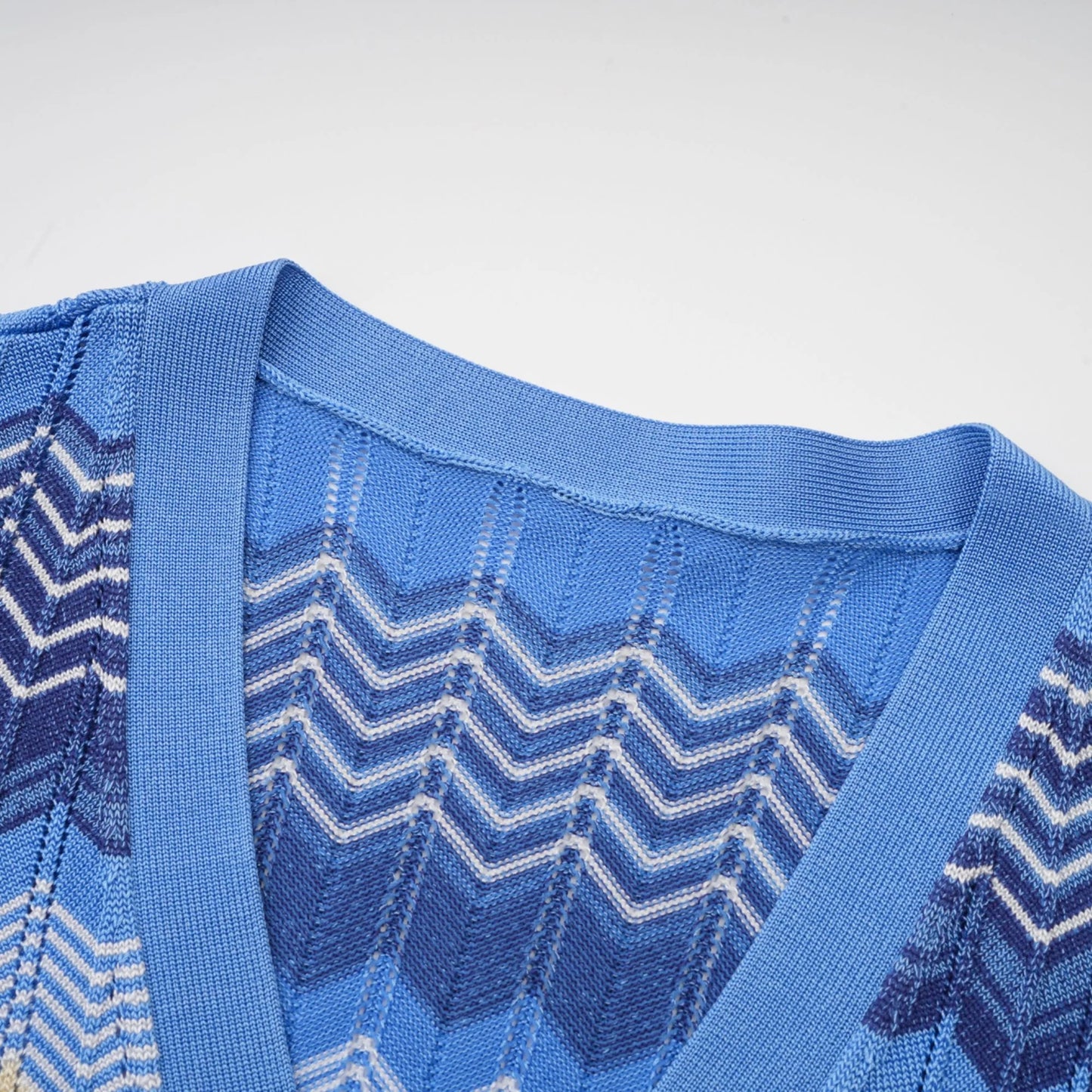 Daniela Blue Zigzag-Design Knit Top & Skirt Matching Set