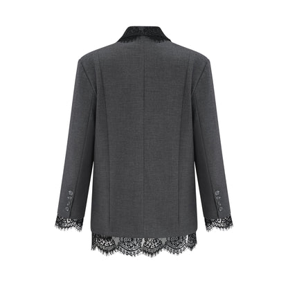 Dianthe Grey Lace-Panel Blazer