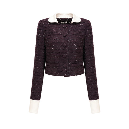 Brigitte Purple Sequined Tweed Jacket & Skirt Matching Set
