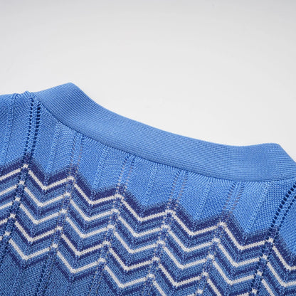 Daniela Blue Zigzag-Design Knit Top & Skirt Matching Set