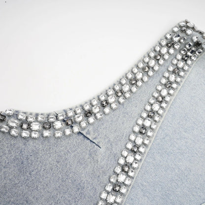Daphne Blue Crystal Sleeveless Denim Mini Dress