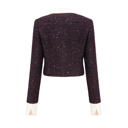 Brigitte Purple Sequined Tweed Jacket & Skirt Matching Set