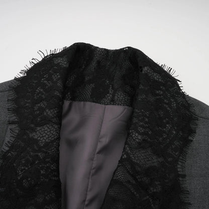 Dianthe Grey Lace-Panel Blazer