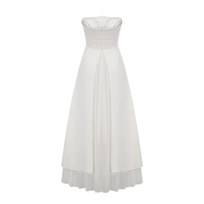 Vanessa White Pleated Off-Shoulder Maxi Dress