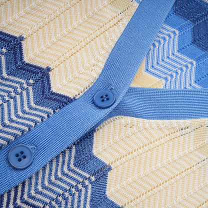 Daniela Blue Zigzag-Design Knit Top & Skirt Matching Set