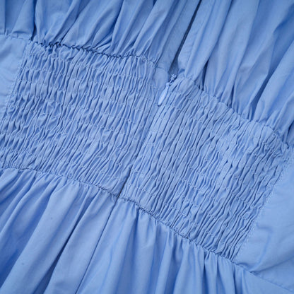 Emma Petal-Detail Drawstring Maxi Dress in Blue