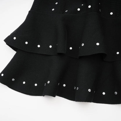 Fabienne Black Embellished Ruffled Knitted Mini Dress