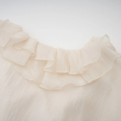 Zephyrine Floral-Applique Tiered Mini Dress in Neutrals