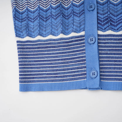 Daniela Blue Zigzag-Design Knit Top & Skirt Matching Set