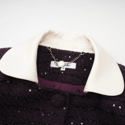 Brigitte Purple Sequined Tweed Jacket & Skirt Matching Set