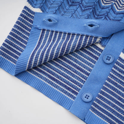 Daniela Blue Zigzag-Design Knit Top & Skirt Matching Set