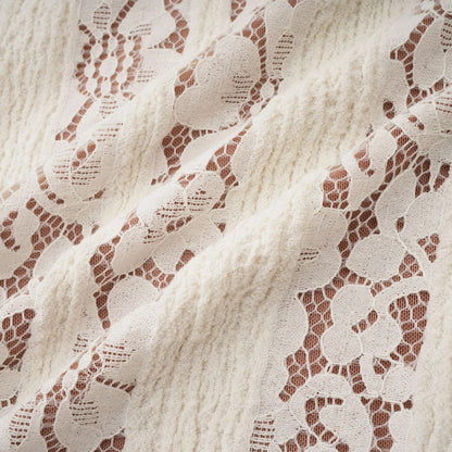 Emeline Floral Lace Flared-Cuff Maxi Dress in Neutrals