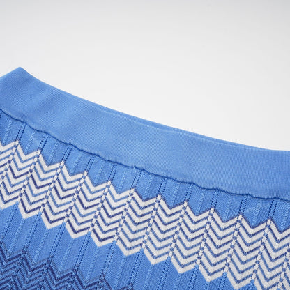 Daniela Blue Zigzag-Design Knit Top & Skirt Matching Set