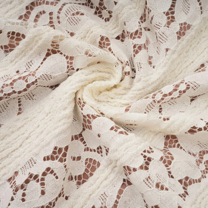 Emeline Floral Lace Flared-Cuff Maxi Dress in Neutrals