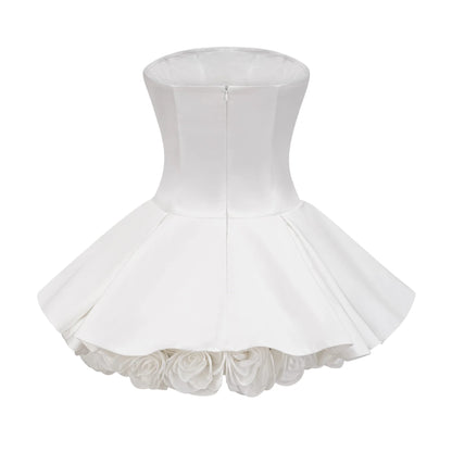 Lucie White Petal-Layered Strapless Corset Mini Dress