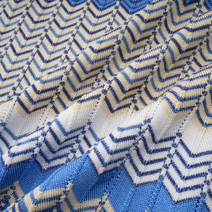 Daniela Blue Zigzag-Design Knit Top & Skirt Matching Set