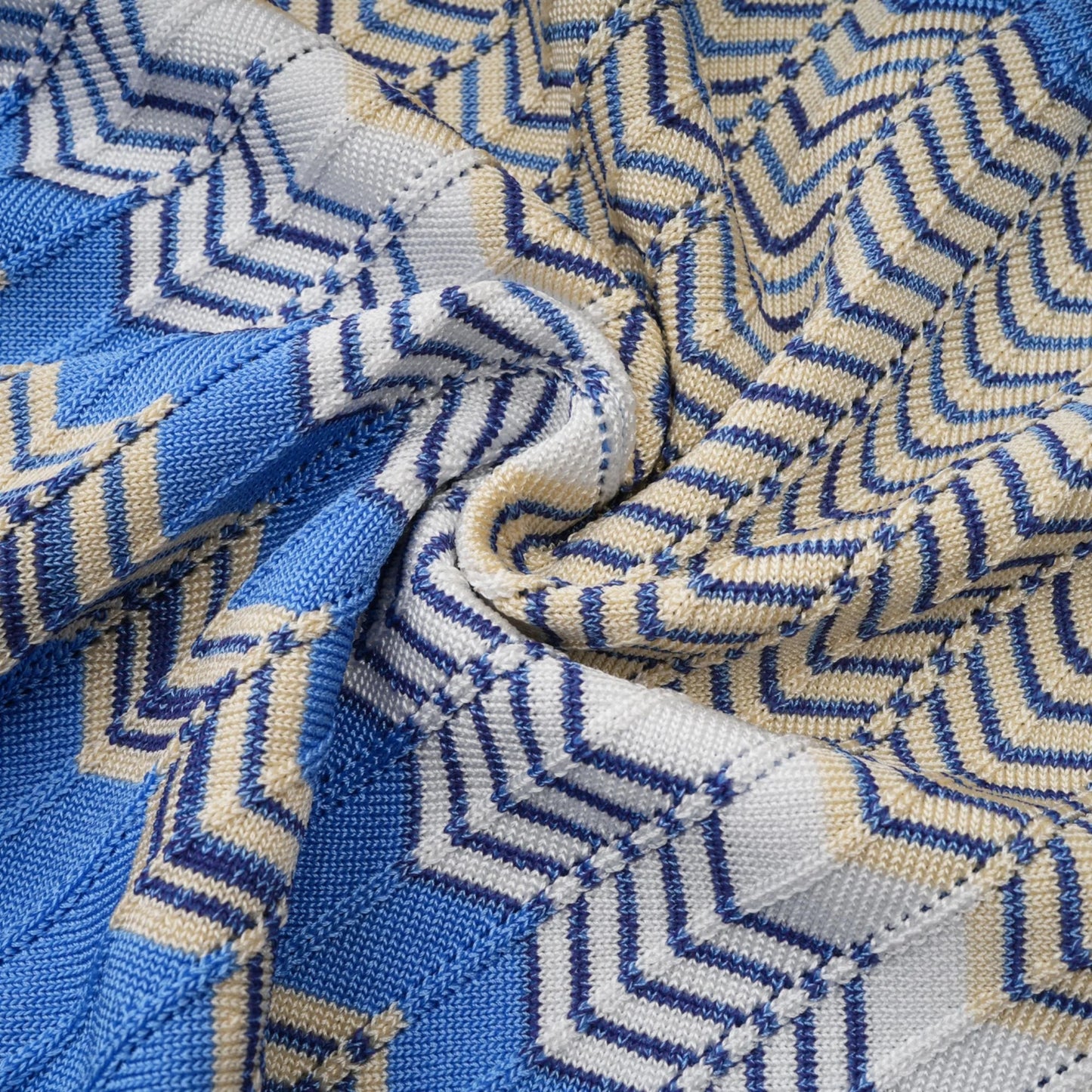 Daniela Blue Zigzag-Design Knit Top & Skirt Matching Set